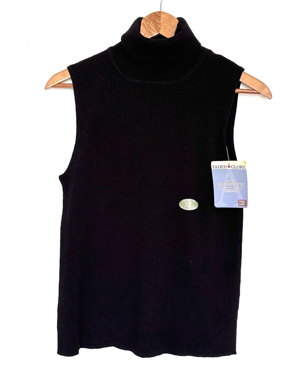 NWT Faded Glory Shirt Women’s XL Black Ribbed Sleeveless Turtleneck Knit Top
